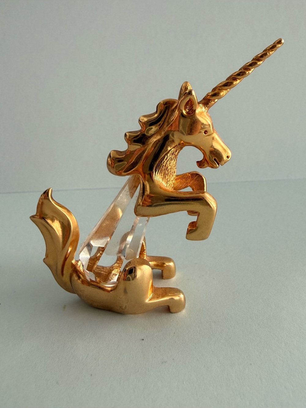 Vintage 1982 Swarovski Trimlite Crystal Goldtone Unicorn Figurine 2.5" Tall